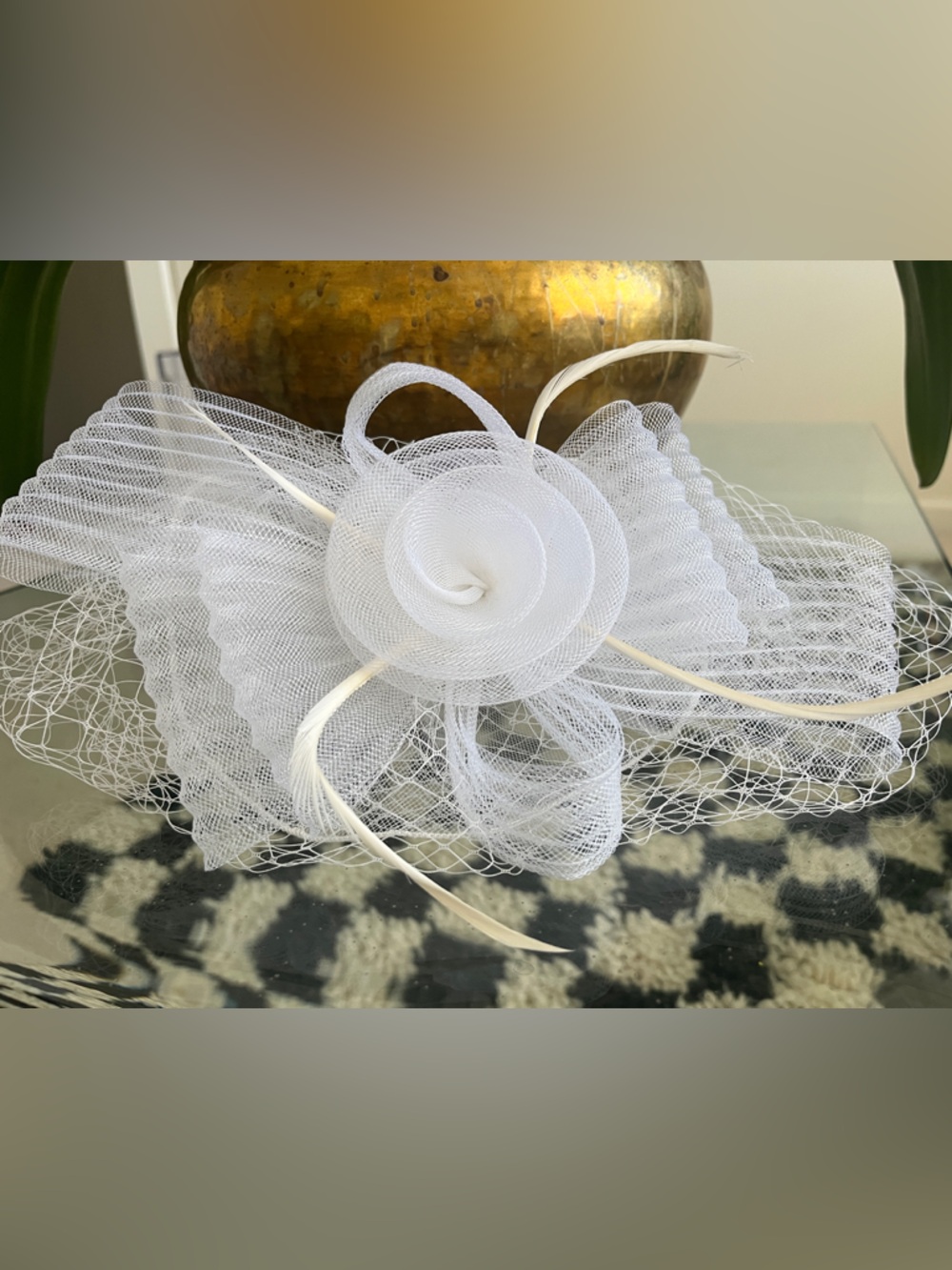 White Mesh Fascinator Headpiece with Veil